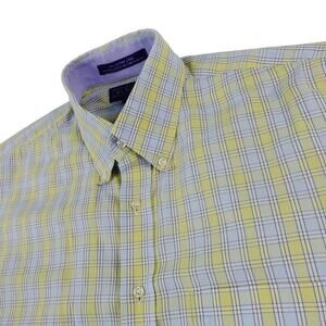 J. McLaughlin Men’s Long Sleeve Button Up Shirt Blue Yellow Plaid Cotton Large